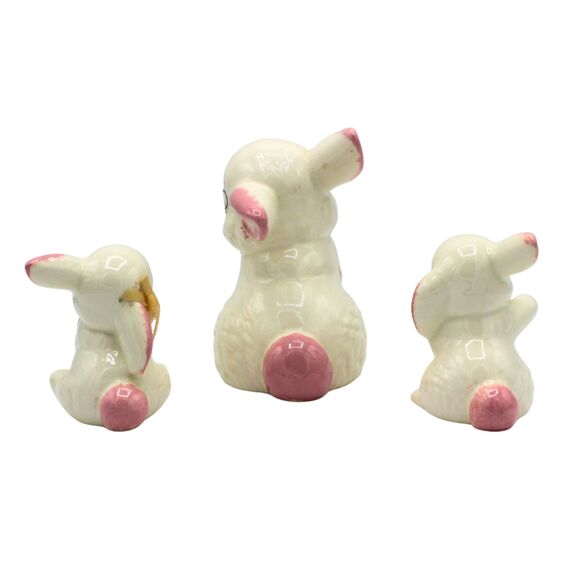 Vintage Bunny Rabbit Family Figurines Hand Painted Les Trois Paulettes Ceramics - Picture 6 of 9